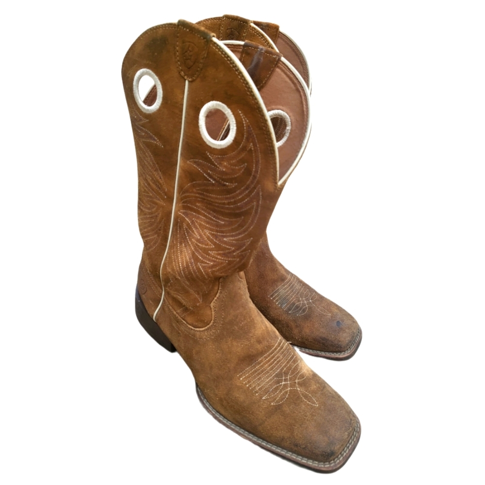 ARIAT 10017391 Brown Suede Cowboy Western Boots Mens Size 10 D Square Toe.